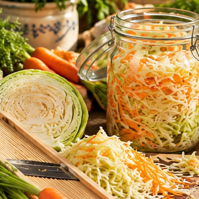 Gemüse fermentieren lernen - Fermentationsworkshops bei WILDHAG Gläser mit fermentiertem Gemüse, darunter Kohl und Karotten, stehen neben frischen Zutaten auf einem Tisch.